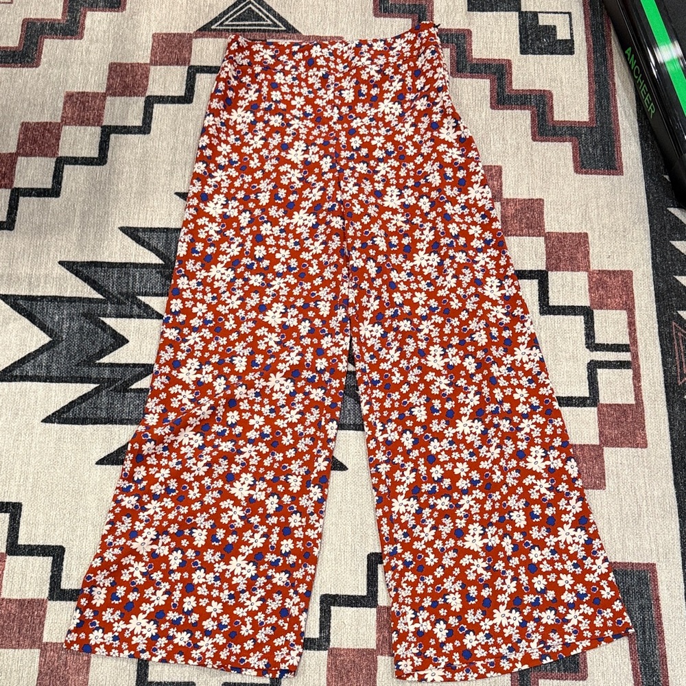 Zara floral crepe wide leg pants, sz M NWOT